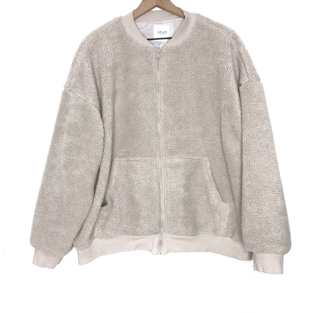 LE LIS Sherpa Fleece Bomber Jacket L